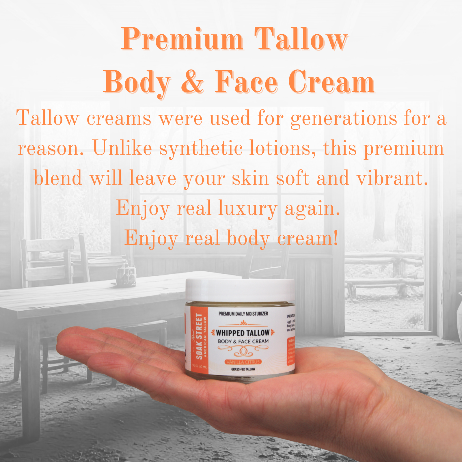 Premium Whipped Tallow Body & Face Cream - Vanilla Citrus (2 FL OZ) - Image 2